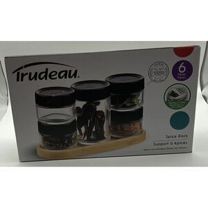 New Trudeau‎ 6 Piece Spice Rack 5 jars And Wooden Display